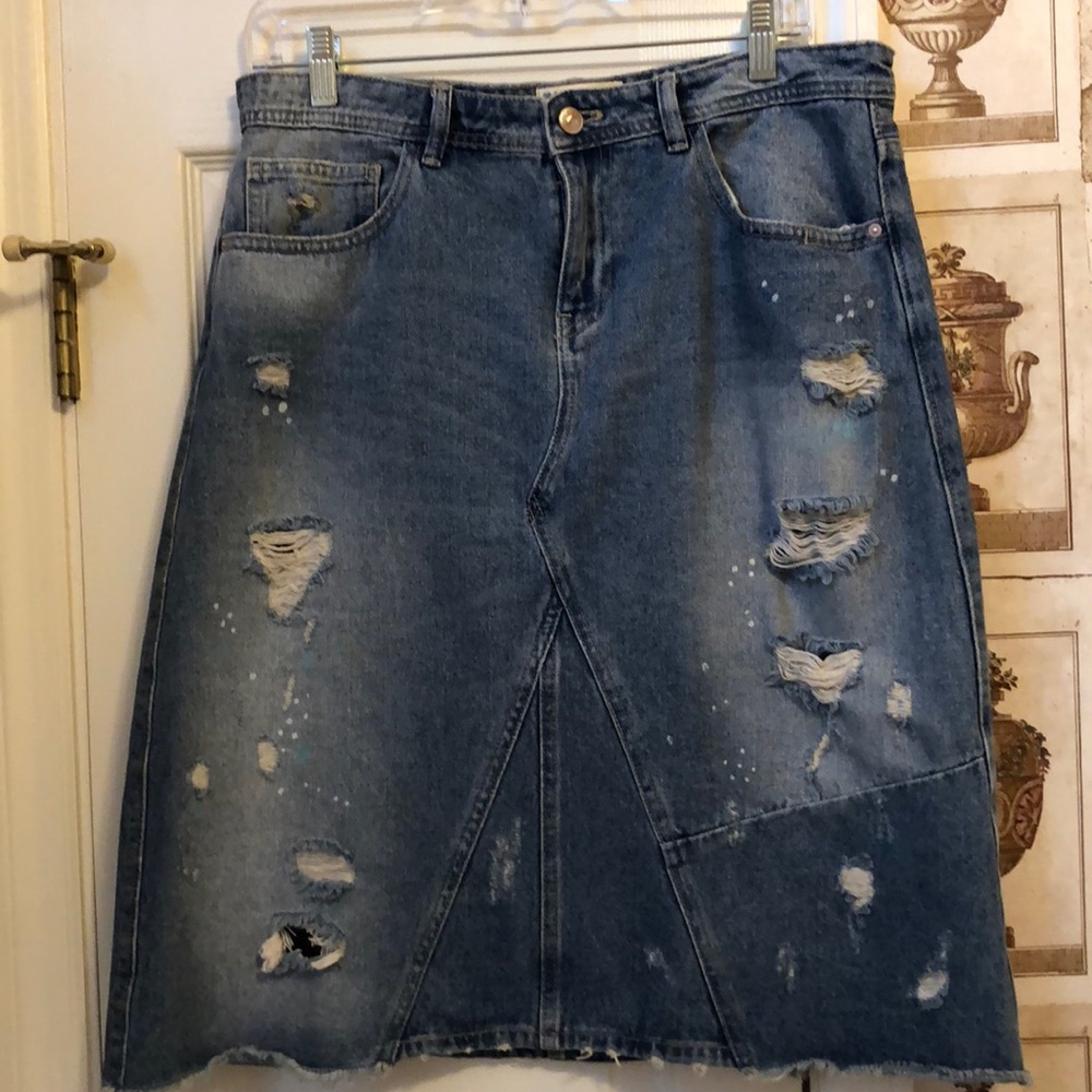 Zara  A-line Denim Skirt with destruction details
